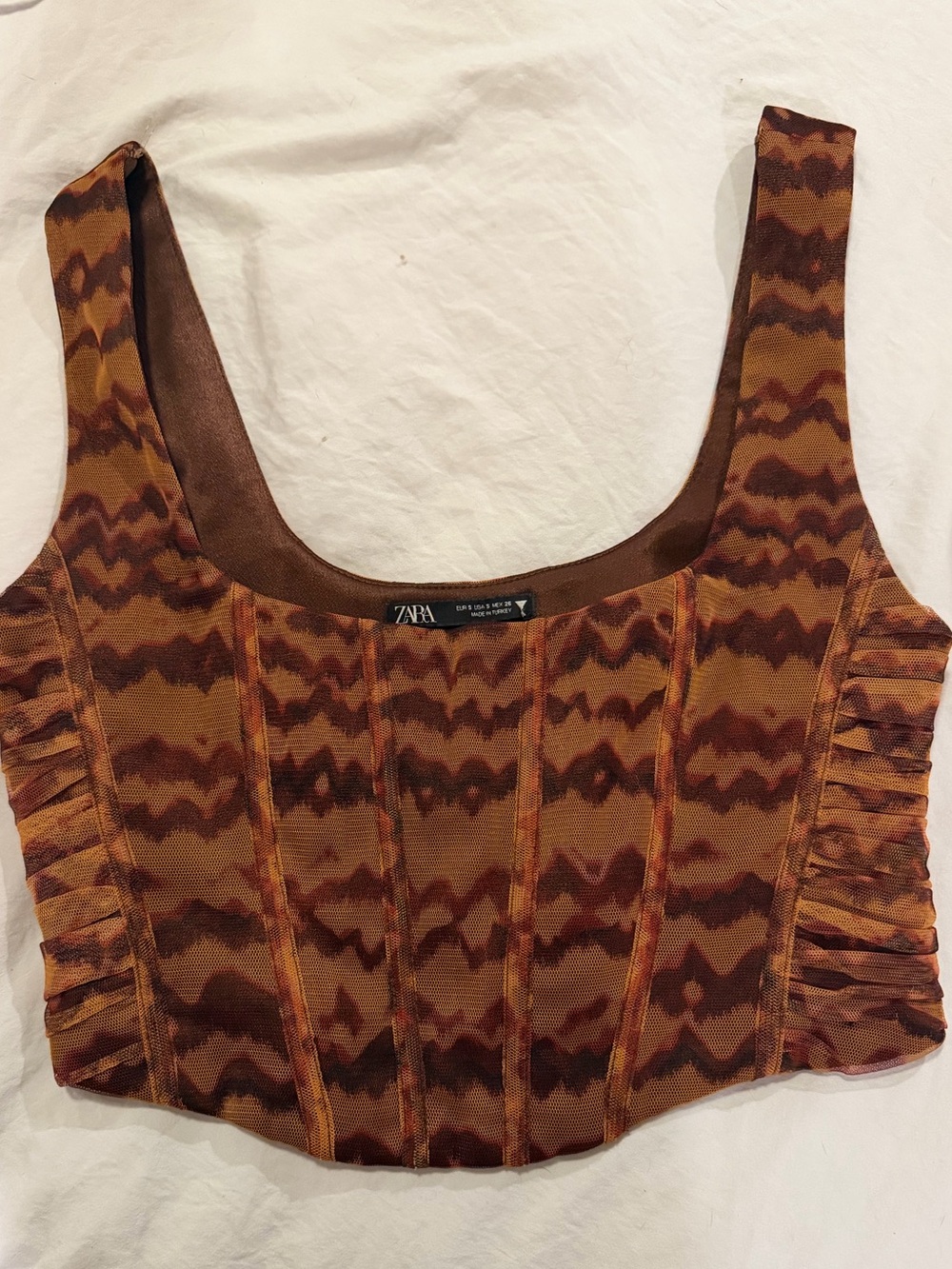 Zara Rust and Brown Textured Corset Crop Top